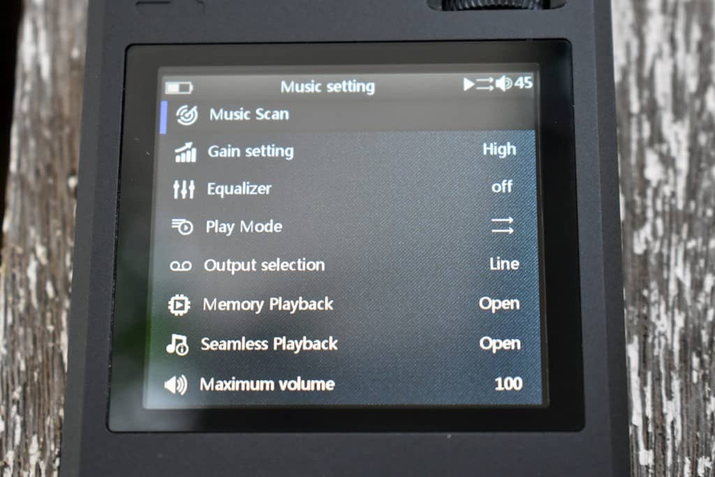 ATC HDA-DP20 music settings screen
