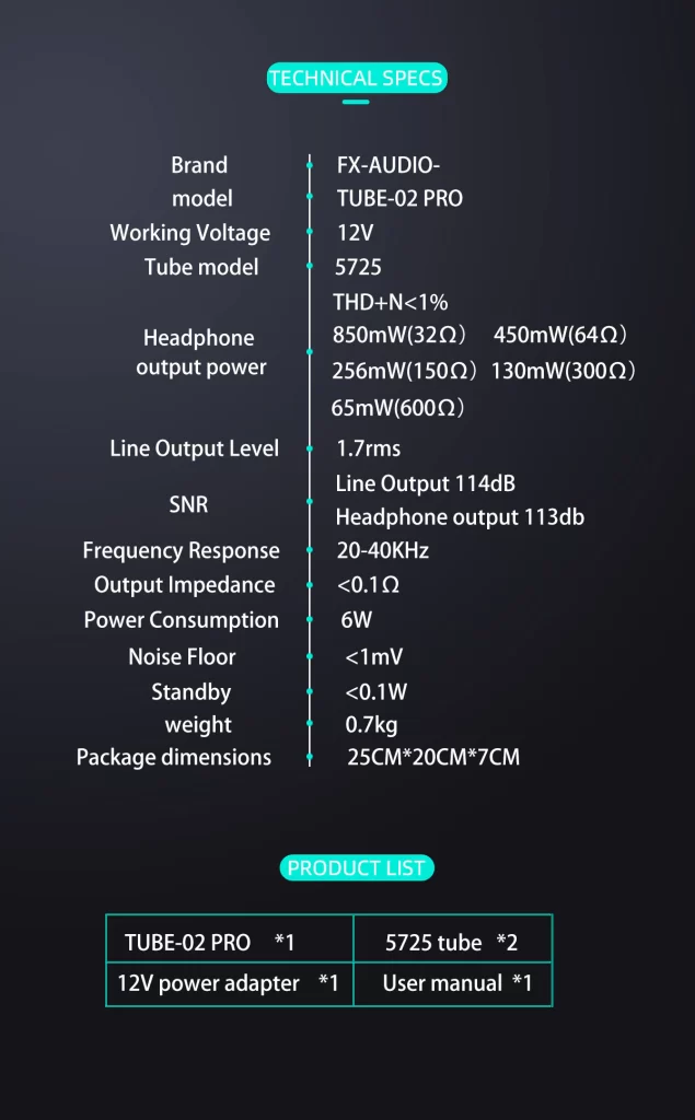 Tube 02 Pro specifications